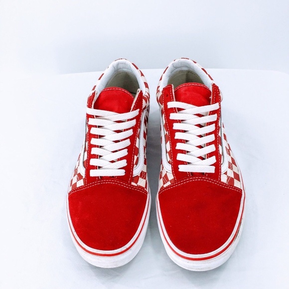 Vans Old Skool Sk8 Low Suede Checkerboard Skate Shoes White Red Mens Sz 10.5 - Picture 2 of 15